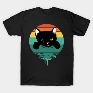 Black Kitten with Vintage Sunset T-Shirt